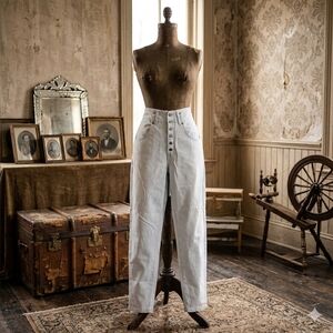 Vintage Bonjour High Waist Button Fly Jeans | 90s Baby Blue Cotton Denim